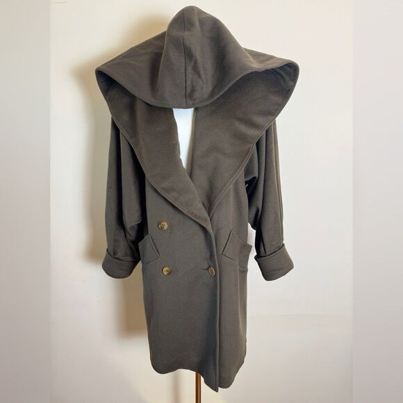 Gemini Vintage 1970's 100% Wool Brown Cape Coat Hood Size Large - Picture 2 of 16